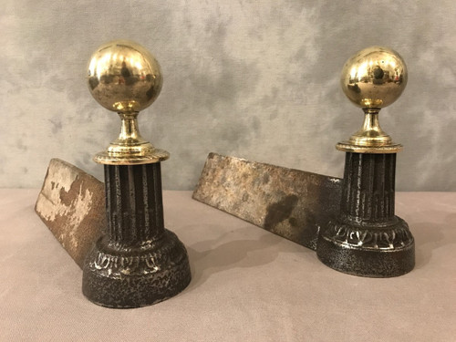 Pair of 19th century cast iron and polished brass andirons