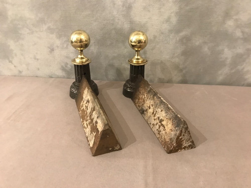 Pair of 19th century cast iron and polished brass andirons