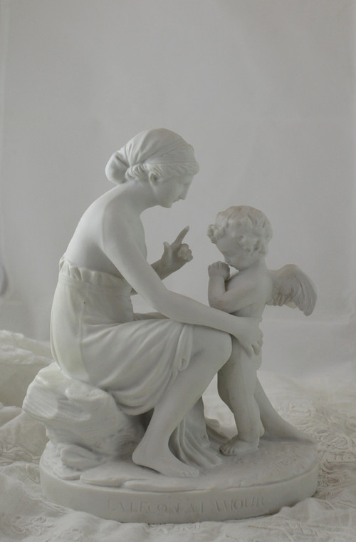 Sculpture En Biscuit De Porcelaine 'la Leçon à l'Amour' 19th Century