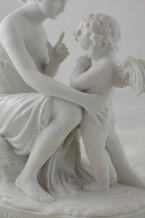 Sculpture En Biscuit De Porcelaine 'la Leçon à l'Amour' 19th Century