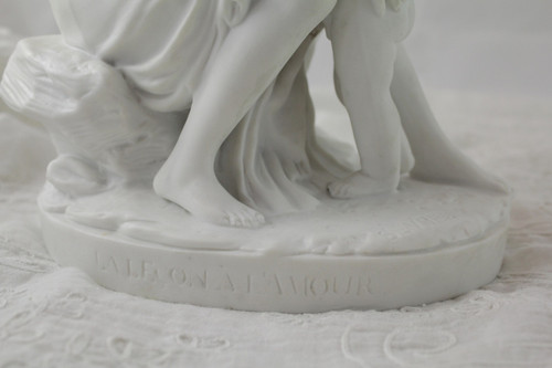 Sculpture En Biscuit De Porcelaine 'la Leçon à l'Amour' 19th Century