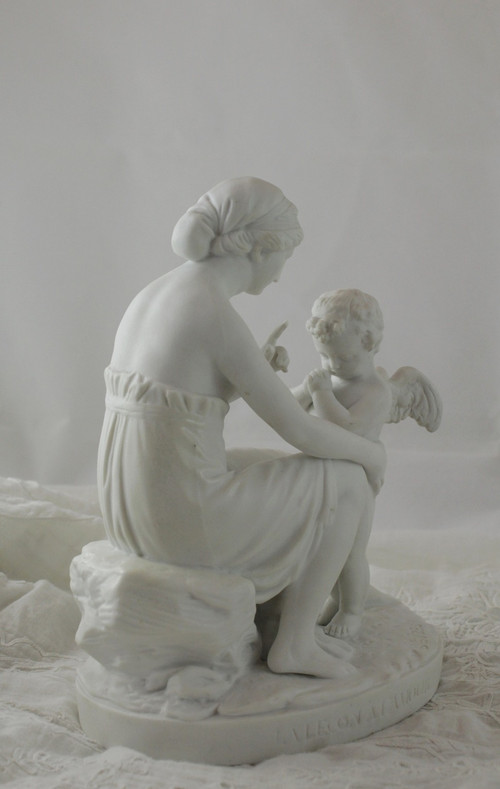 Sculpture En Biscuit De Porcelaine 'la Leçon à l'Amour' 19th Century