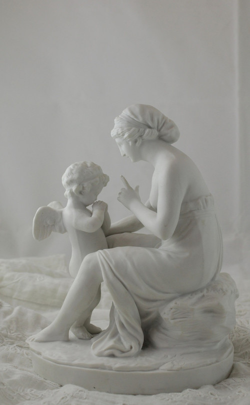 Sculpture En Biscuit De Porcelaine 'la Leçon à l'Amour' 19th Century