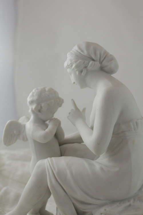 Sculpture En Biscuit De Porcelaine 'la Leçon à l'Amour' 19th Century
