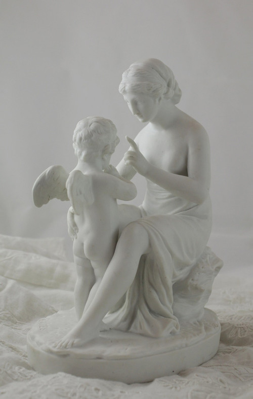 Sculpture En Biscuit De Porcelaine 'la Leçon à l'Amour' 19th Century