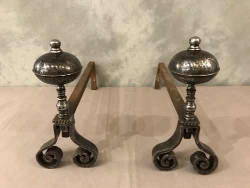 Beautiful pair of 18th century wrought iron andirons