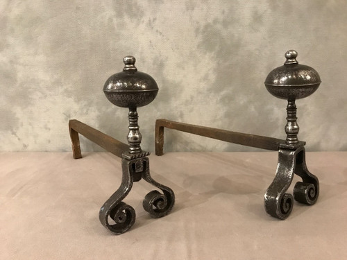 Beautiful pair of 18th century wrought iron andirons