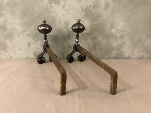 Beautiful pair of 18th century wrought iron andirons