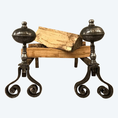 Beautiful pair of 18th century wrought iron andirons
