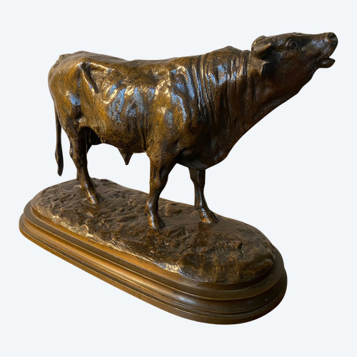 Stier aus Bronze mit brauner Patina 19. Jh. signiert Rosa Bonheur (1822-1899), Gießerstempel Peyrol
