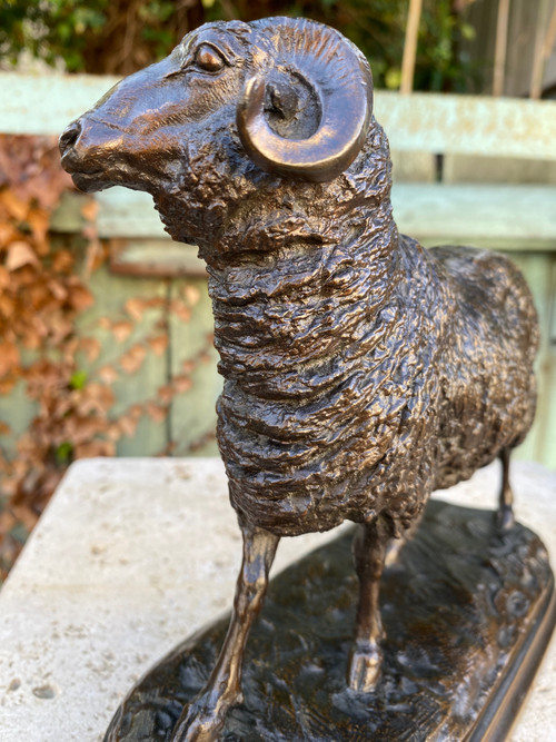 Widder aus Bronze mit brauner Patina 19. Jahrhundert signiert Isidore Bonheur (1827-1901)