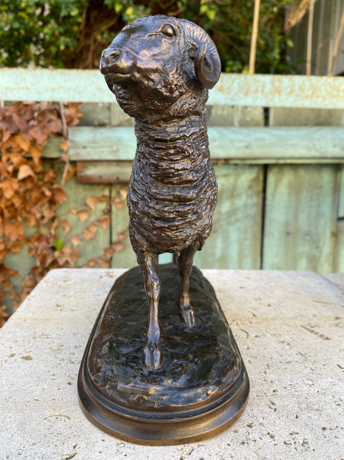 Widder aus Bronze mit brauner Patina 19. Jahrhundert signiert Isidore Bonheur (1827-1901)