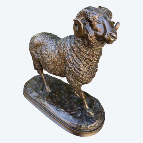 Widder aus Bronze mit brauner Patina 19. Jahrhundert signiert Isidore Bonheur (1827-1901)