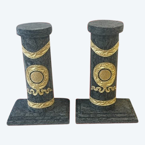 Pair Of Green Marble Columns Sculpture 1930 Art Deco