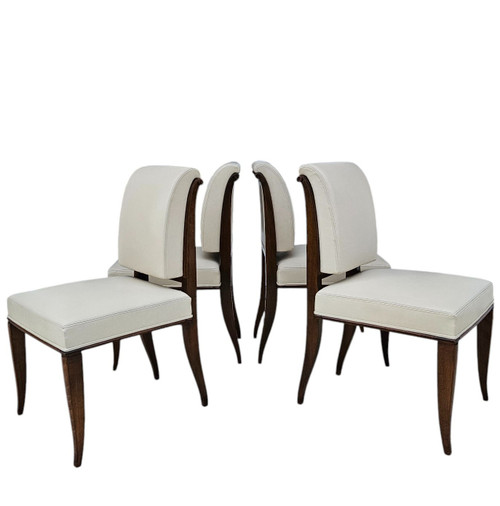 After Jacques-émile Ruhlmann 4 "drouant" chairs in ivory leather