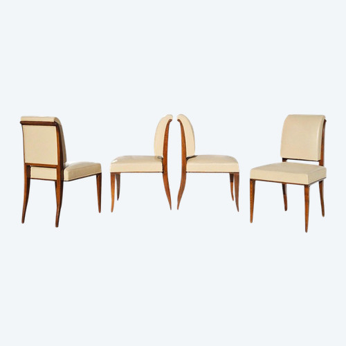After Jacques-émile Ruhlmann 4 "drouant" chairs in ivory leather