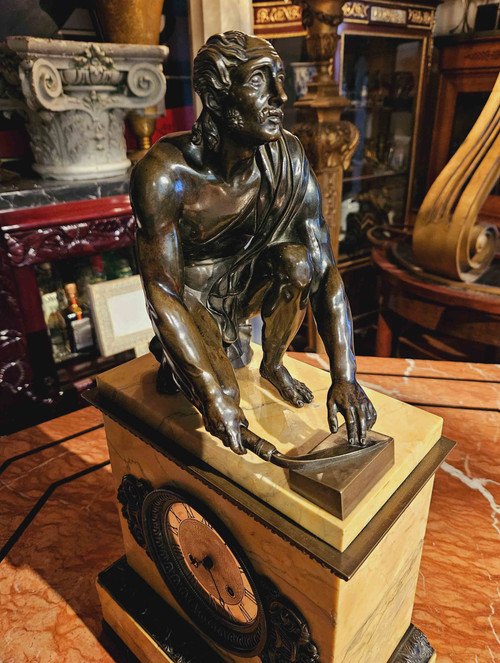 l'Arrotino, Rotatore, Le Scythe écorcheur, Bronze Sur Pendule Vers 1820