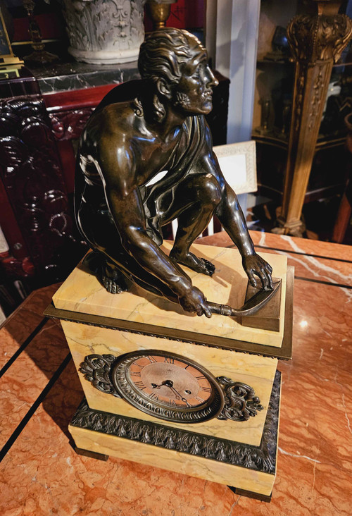 l'Arrotino, Rotatore, Le Scythe écorcheur, Bronze Sur Pendule Vers 1820