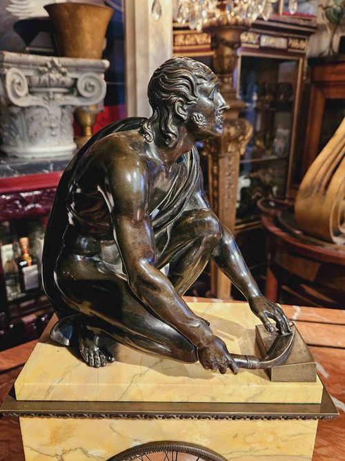 l'Arrotino, Rotatore, Le Scythe écorcheur, Bronze Sur Pendule Vers 1820