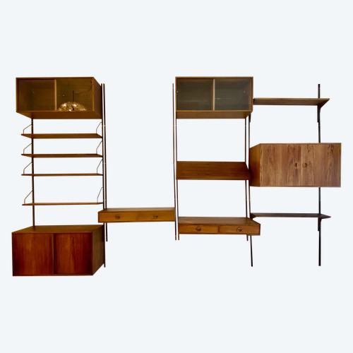 Ensemble Mural/Etagères modulables par Poul Cadovius, Danemark, vers 1960.