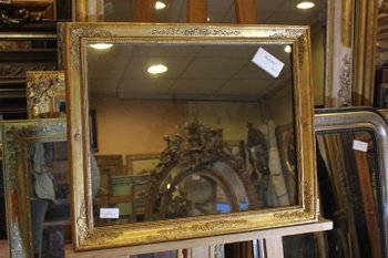 Petit Miroir Ancien Restauration Feuille d'Or, Mercure 47 X 55 Cm