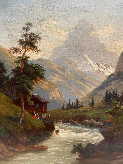 Carl Ludwig Schmitz, Pair of oils on canvas. Mountain landscapes, 19th century