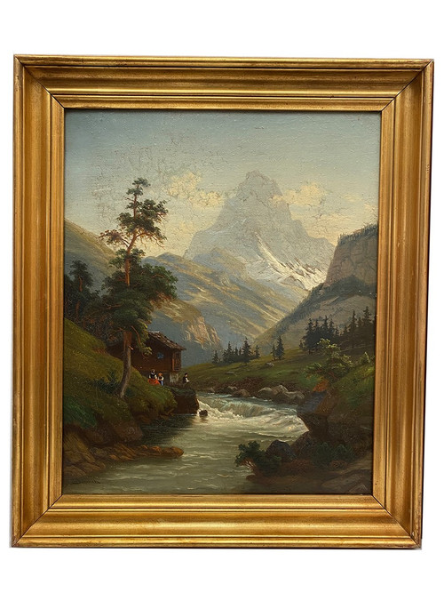 Carl Ludwig Schmitz, Pair of oils on canvas. Mountain landscapes, 19th century