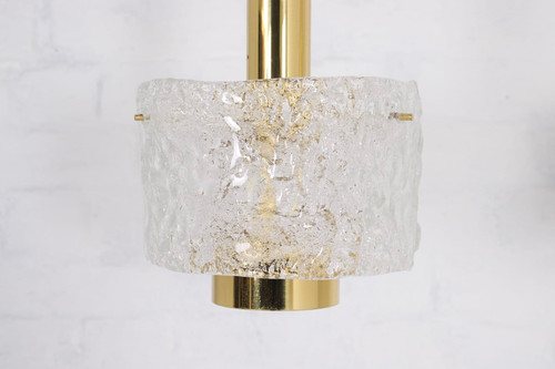Lampade a sospensione in ottone e vetro ghiaccio di Murano
