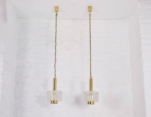 Lampade a sospensione in ottone e vetro ghiaccio di Murano