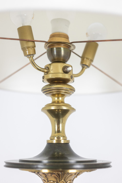 Restoration-style floor lamp in bronze with two patinas. Circa 1900. LS6115817Y