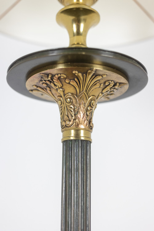 Restoration-style floor lamp in bronze with two patinas. Circa 1900. LS6115817Y