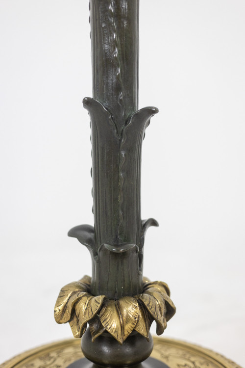 Restoration-style floor lamp in bronze with two patinas. Circa 1900. LS6115817Y