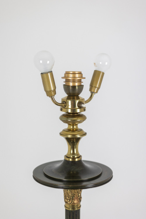 Restoration-style floor lamp in bronze with two patinas. Circa 1900. LS6115817Y