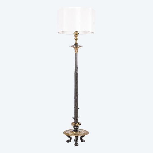 Restoration-style floor lamp in bronze with two patinas. Circa 1900. LS6115817Y