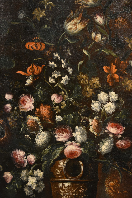 Andrea Scacciati (florence 1642-1710)  Composition Of Flowers Within Embossed Vase  (3 Of 3)