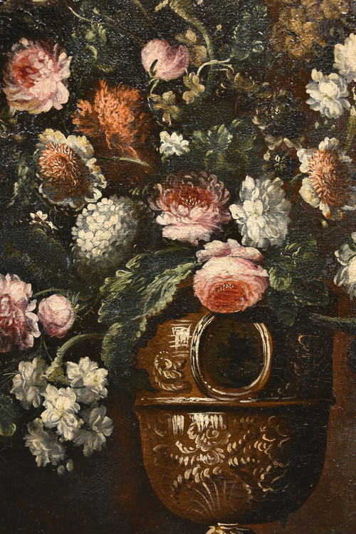 Andrea Scacciati (florence 1642-1710)  Composition Of Flowers Within Embossed Vase  (3 Of 3)
