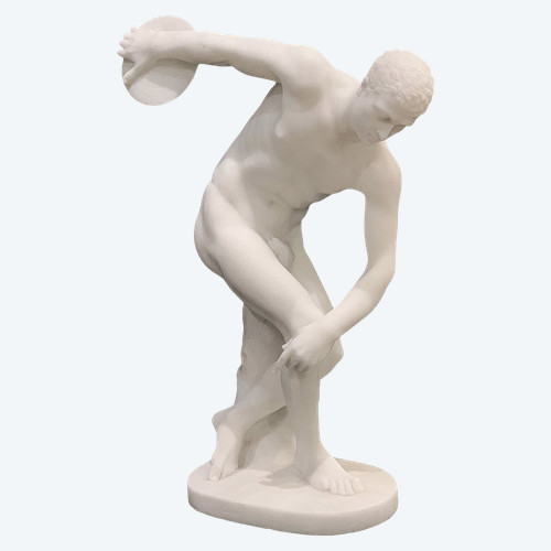 Marmo di Carrara, 51 cm, firmato Joseph Frugoni 1897/1923, Il Discobolo dopo l'Antichità