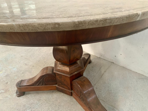 Round Empire-style pedestal table in mahogany and marble XIX century
