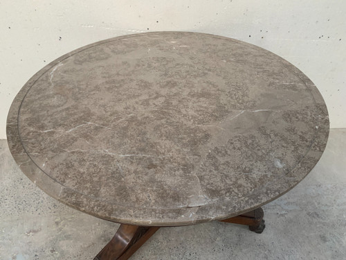Round Empire-style pedestal table in mahogany and marble XIX century