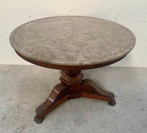 Round Empire-style pedestal table in mahogany and marble XIX century