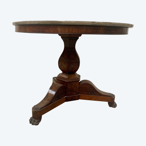 Round Empire-style pedestal table in mahogany and marble XIX century