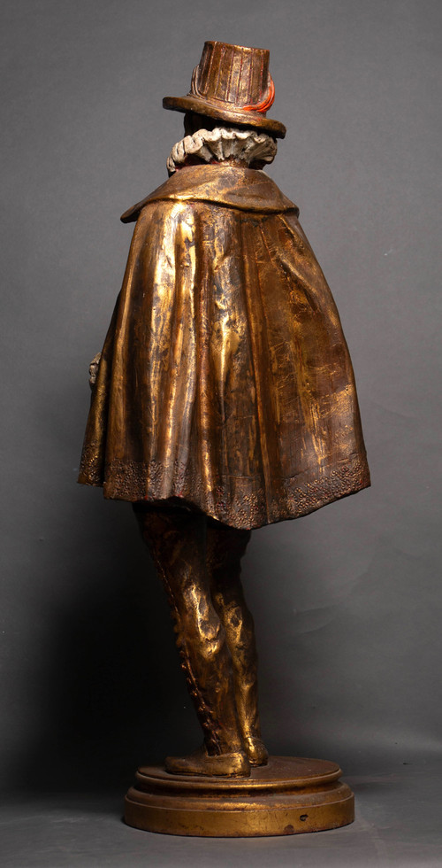 Statue Polychrome en Bois, Noble de la Cour Royale Française, XIXᵉ Siècle