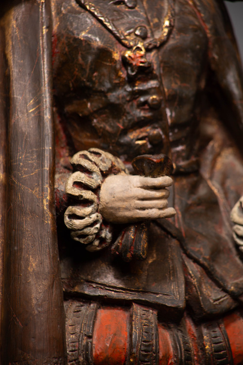 Statue Polychrome en Bois, Noble de la Cour Royale Française, XIXᵉ Siècle