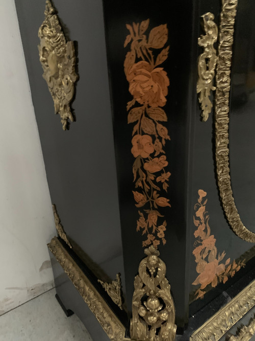 Meuble Napoléon III en bois noir et marqueterie de bois clair XIX siècle