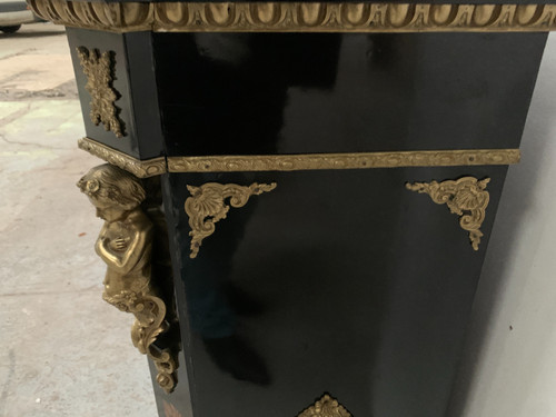 Meuble Napoléon III en bois noir et marqueterie de bois clair XIX siècle