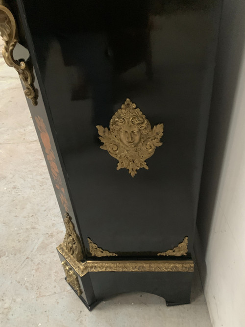 Meuble Napoléon III en bois noir et marqueterie de bois clair XIX siècle