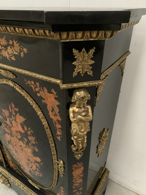 Meuble Napoléon III en bois noir et marqueterie de bois clair XIX siècle