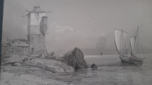 Rare gouache drawing by Edouard TRAVIES 1809-1865