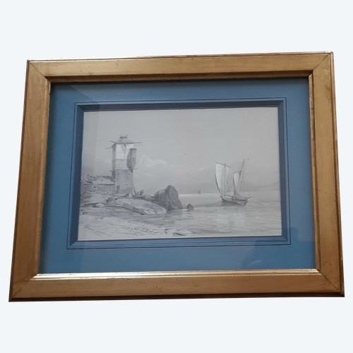 Rare gouache drawing by Edouard TRAVIES 1809-1865