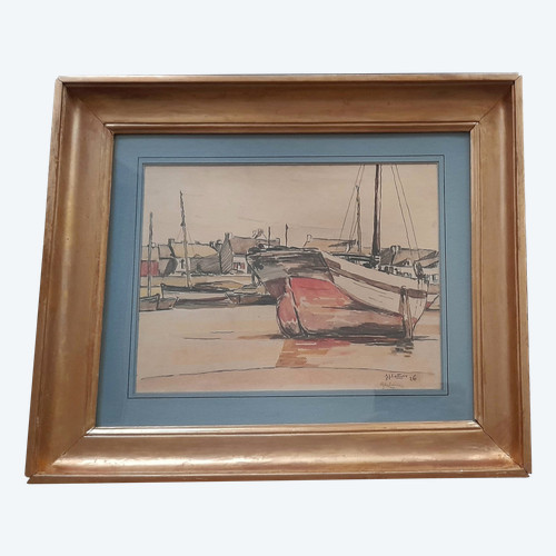 Barque rouge à  Guilvinec 1926 signé 